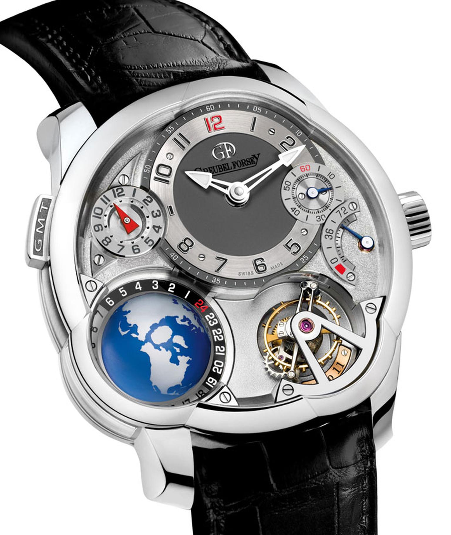 Greubel and Forsey Calibre GF05 watch in white gold and black alligatror strap. POA