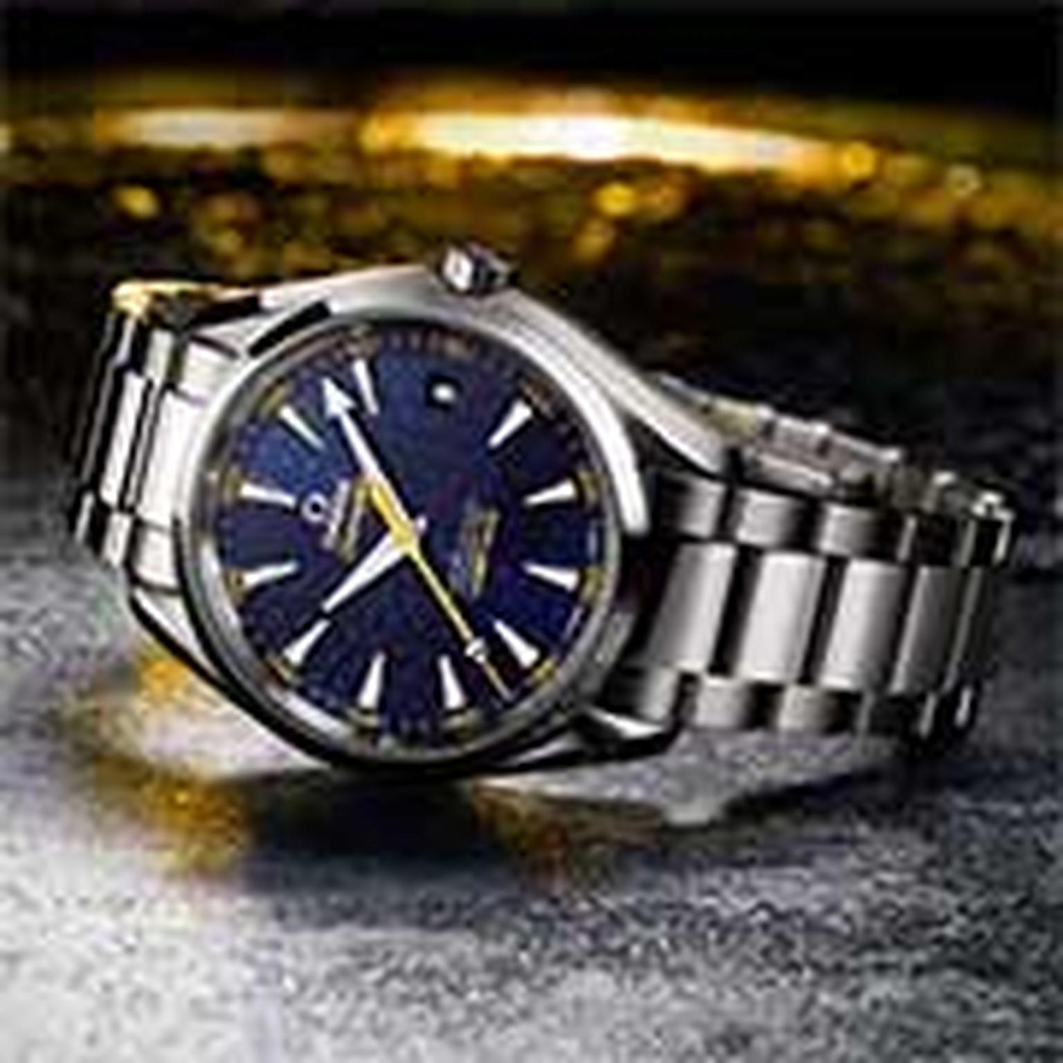 Ahead of the release of the new Spectre movie later this year, Omega watches has released the new Seamaster Aqua Terra 150M. Inspired by the Bond family coat of arms, which can be seen on the tip of the yellow central seconds hand, the blue textured dial 