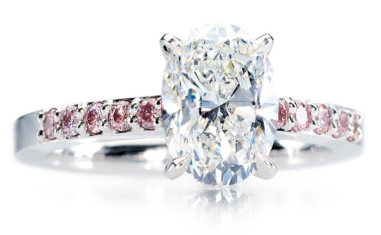 Calleija. Primevere. Platinum 2.04ct Oval Diamond Ring with Pink Diamond Shoulders. Price from £43,900