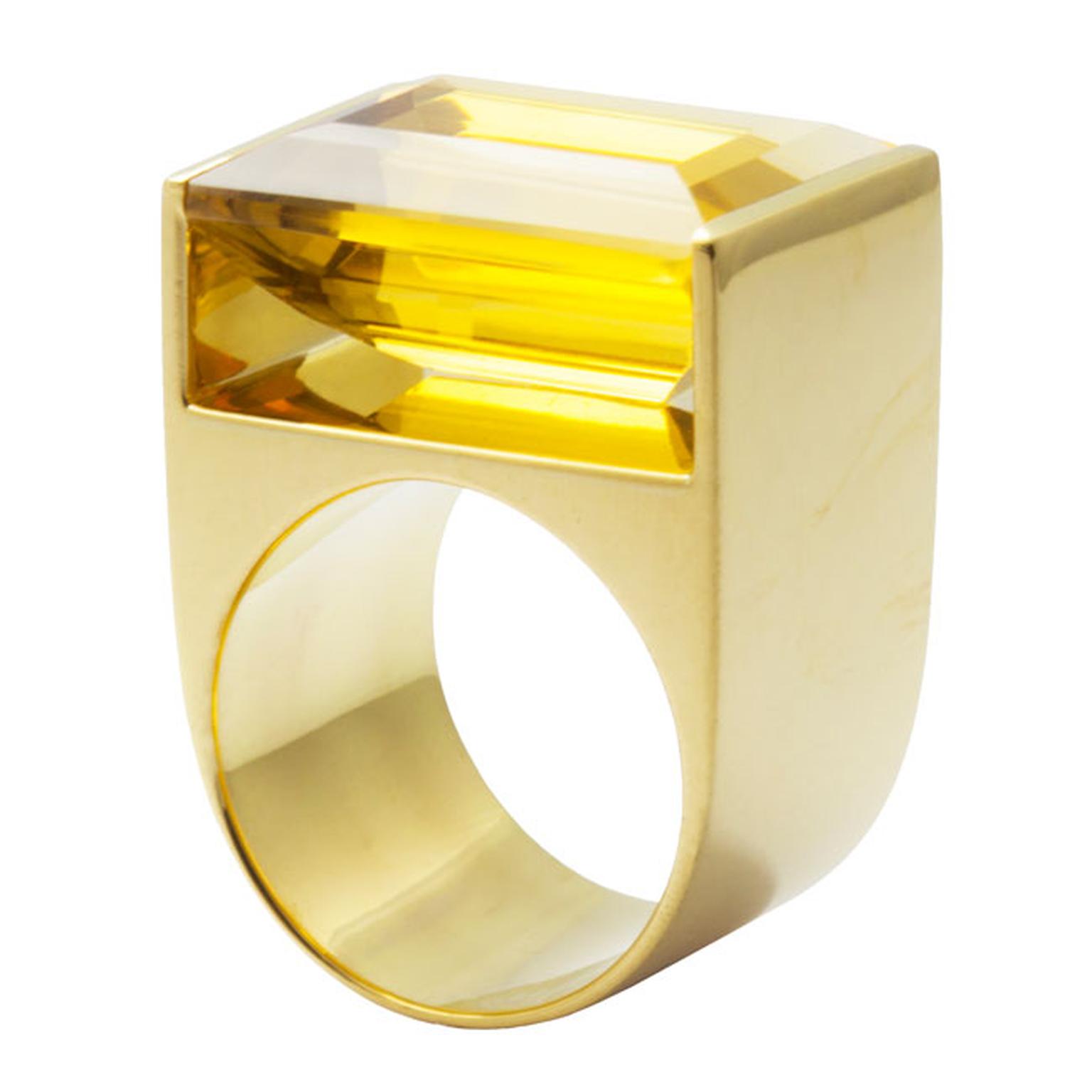 Kattri Quadrant Tall yellow gold and citrine ring_main