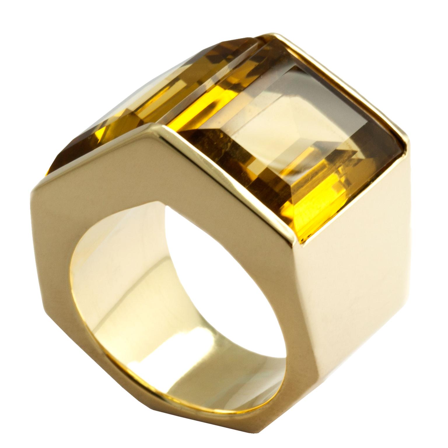 Kattri Polygon Tall yellow gold and citrine ring_zoom