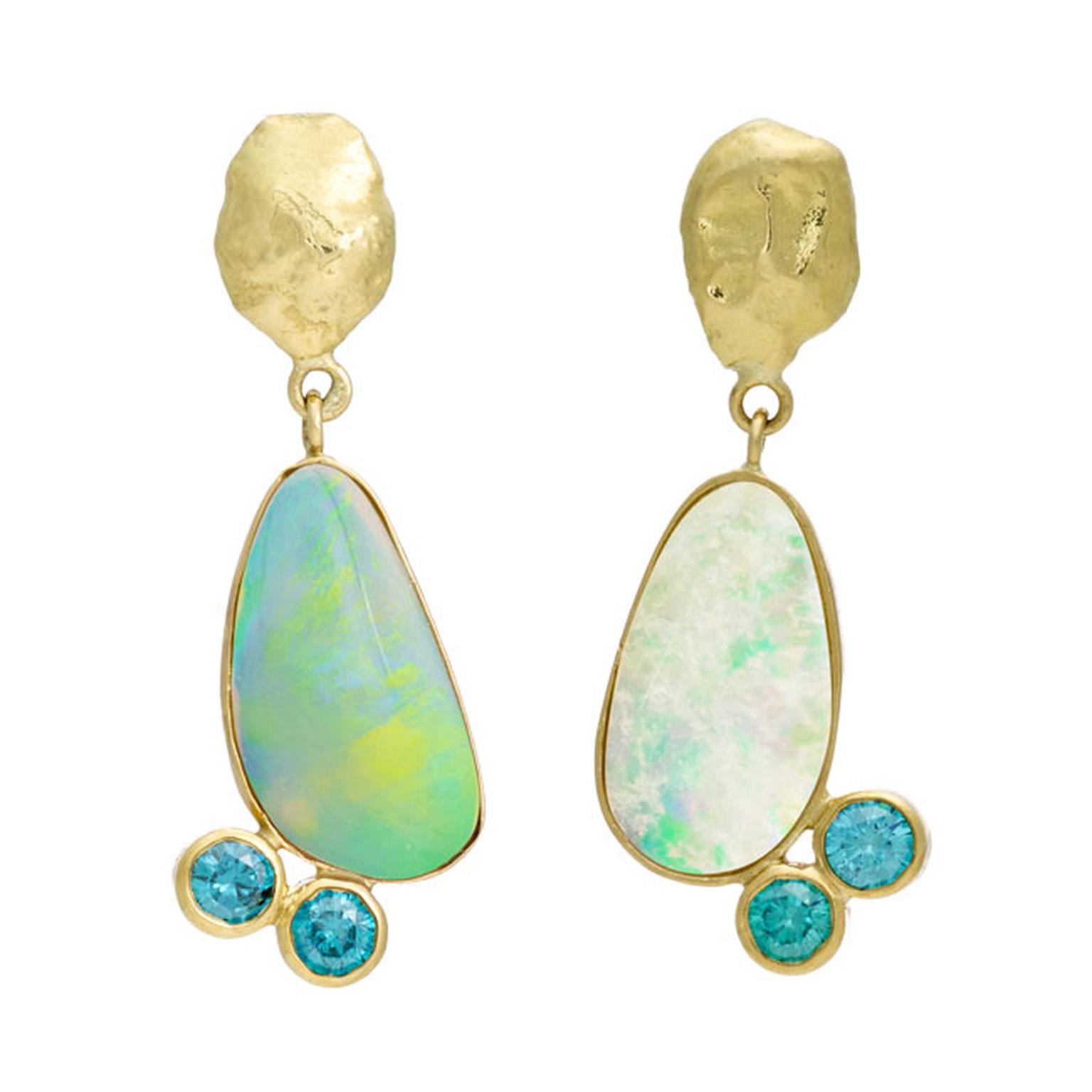 iKuria Assymetric opal blue diamond and gold earrings_main
