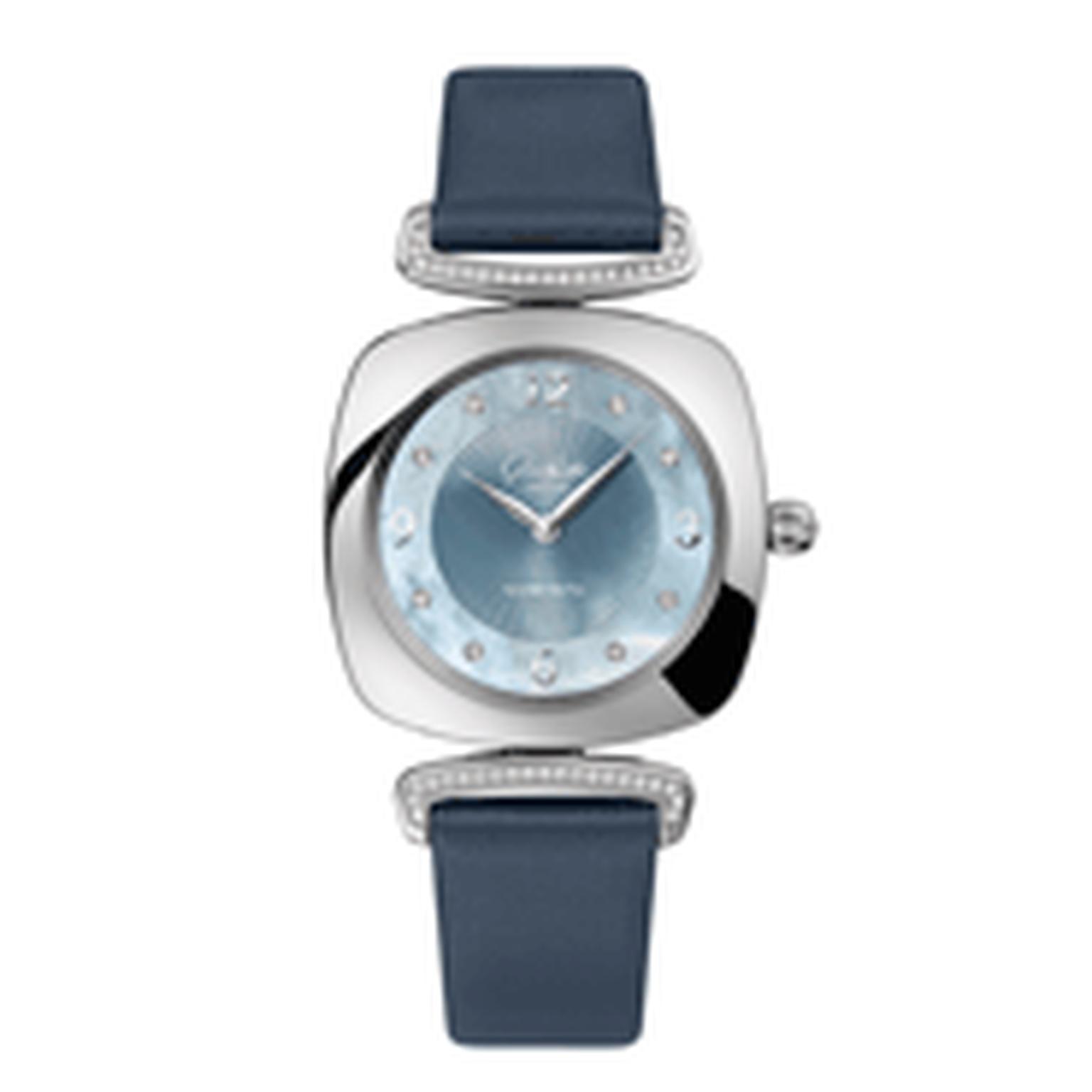 Glashutte Pavonina stainless steel with diamonds MOP dial and navy blue strap_thumb