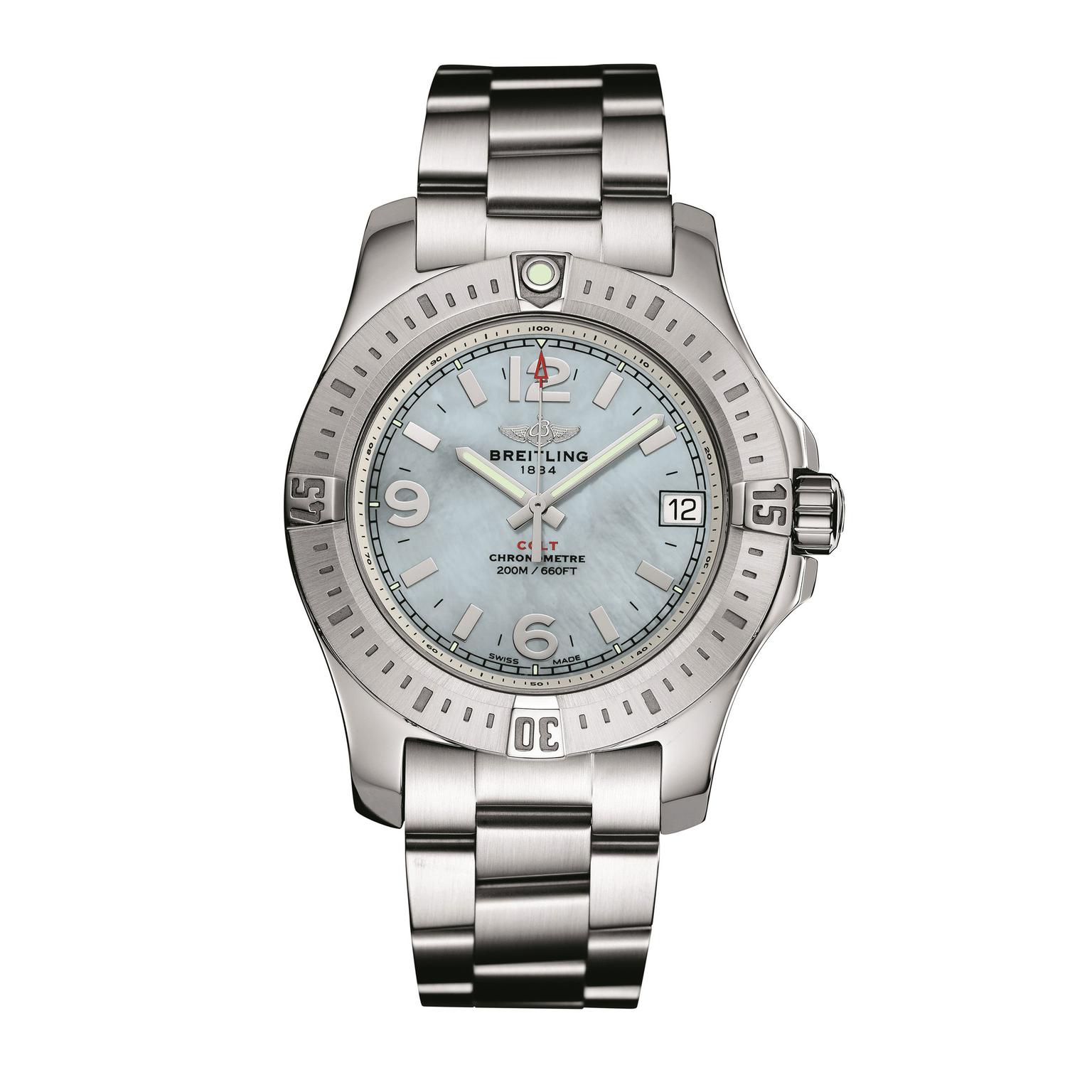Breitling Colt 36 steel watch with mother of pearl dial_zoom