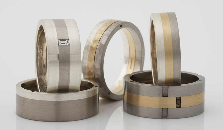 Iain Henderson palladium and gold rivetted rings