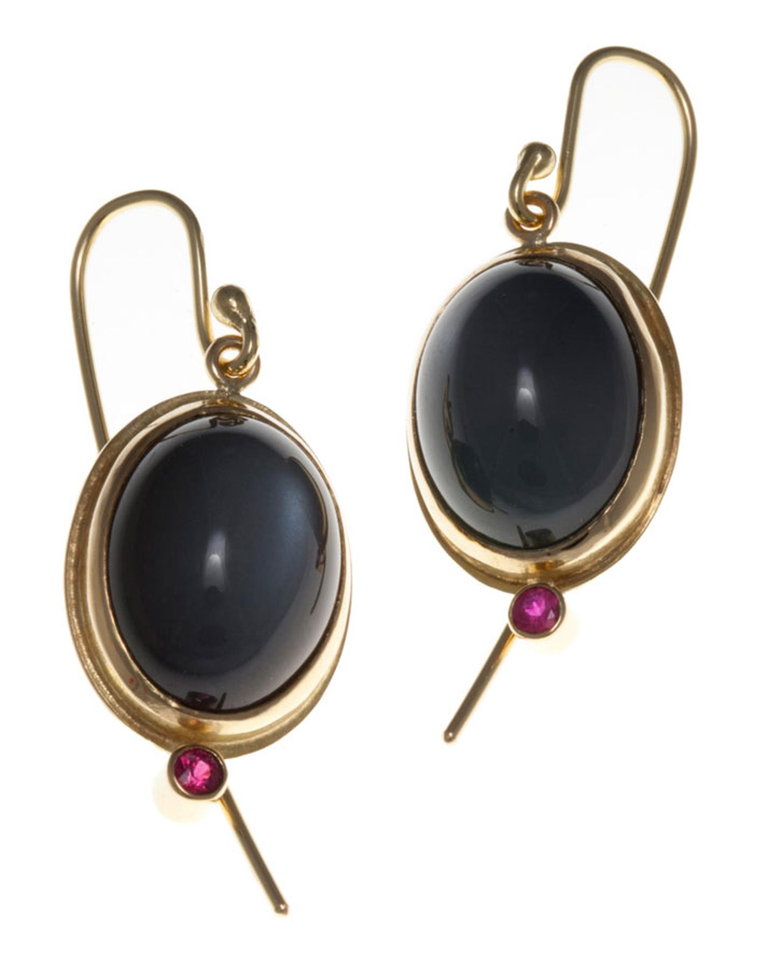 Kath Libbert. Graeme-McColm_earrings-in-18ct-gold-with-grey-moonstone-and-rubies-