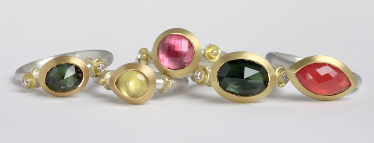 Kath Libbert. Mark-Nuell_Rings-with-Australian-sapphires,-spinels,-diamonds