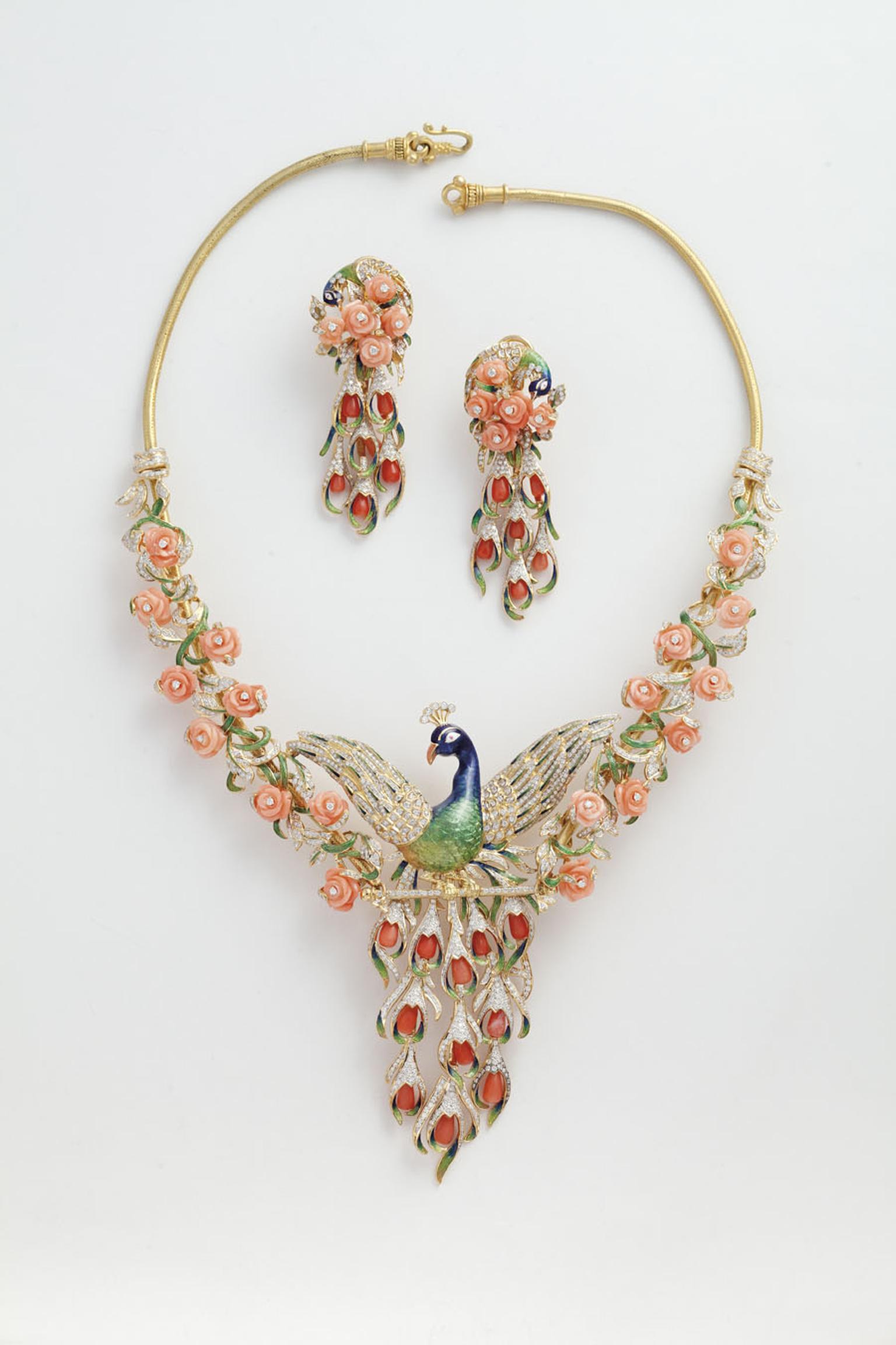 Jewels Emporium Peacock necklace in enamel