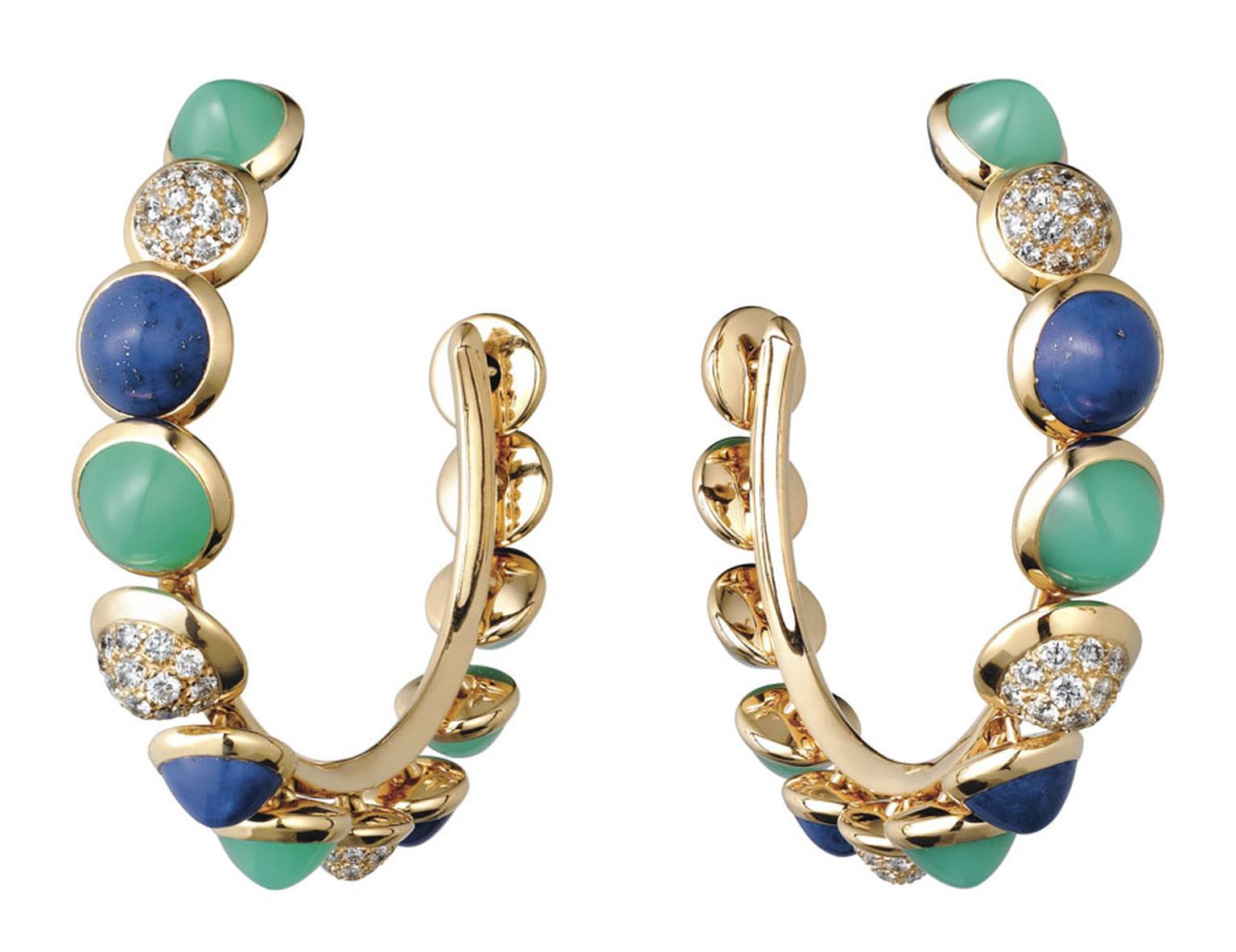 Cartier Paris Nouvelle Vague 'Mischievous' earrings in yellow gold, set with lapis lazuli, chrysoprase and diamonds.