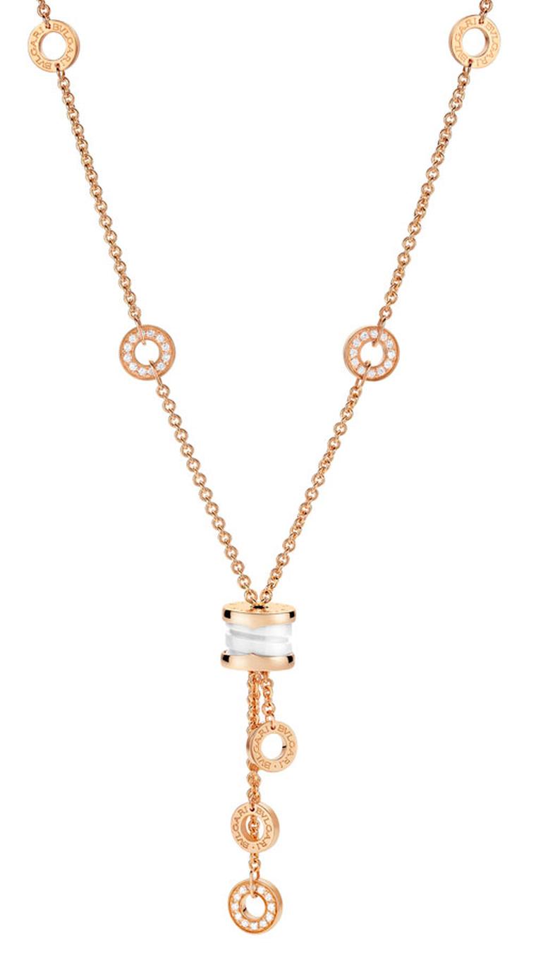 Bulgari  B.zero1 pink gold and white ceramic necklace with pave´ diamonds _ 4.300 GBP