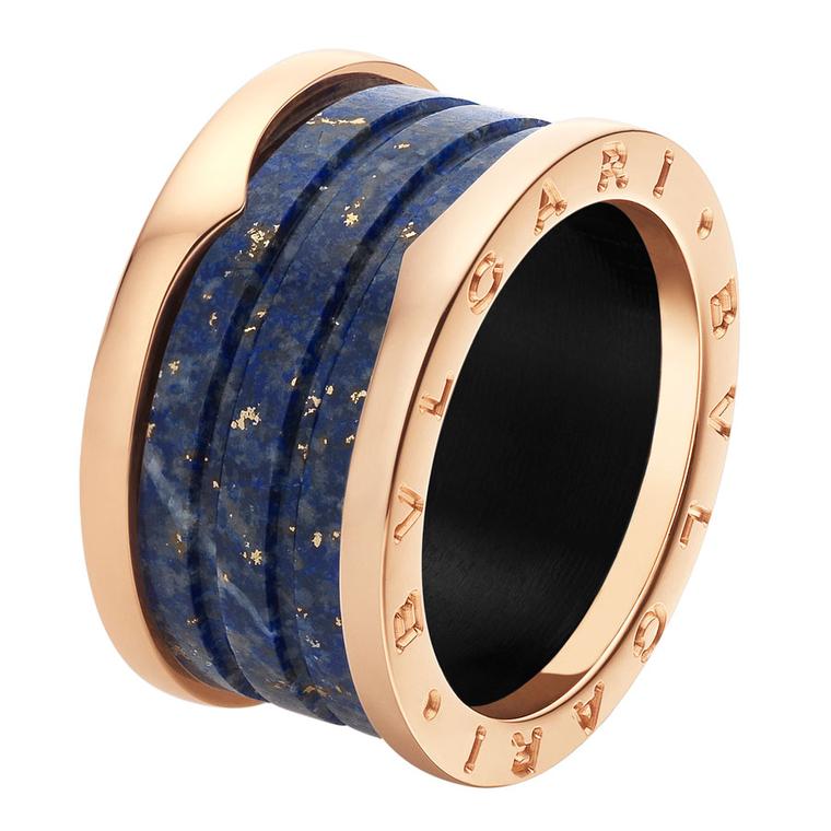 Bulgari Bzero1 pink gold and blue marble 4-band ring _ 790 GBP