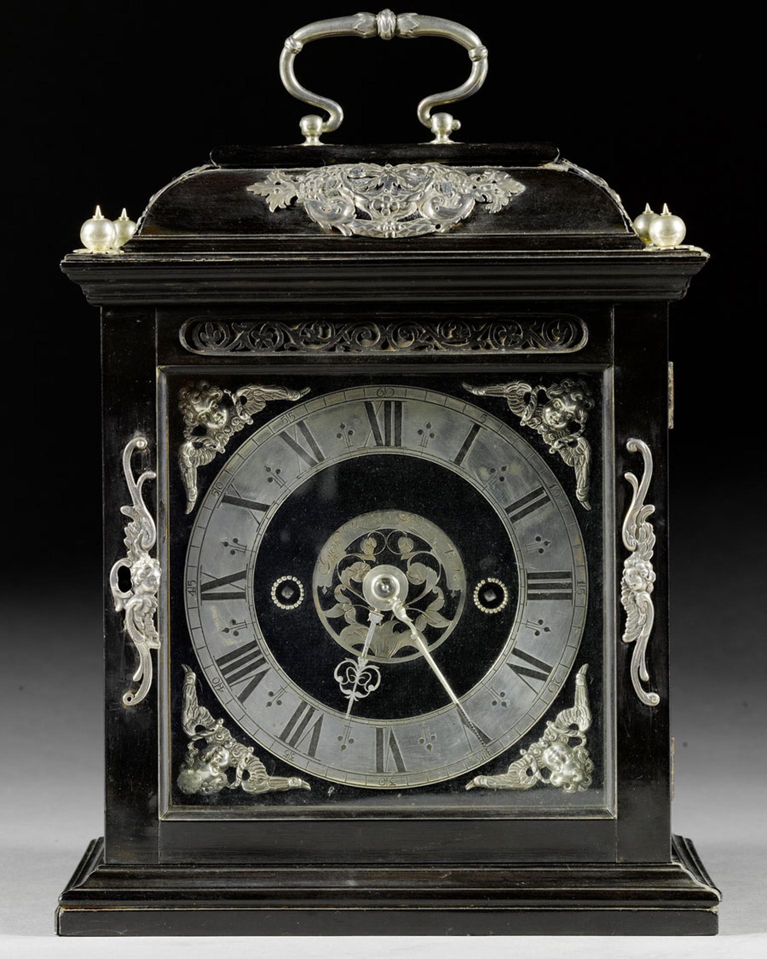 George Daniels Joseph Knibb Silver-Mounted Ebony Roman Striking Table Clock, 1677