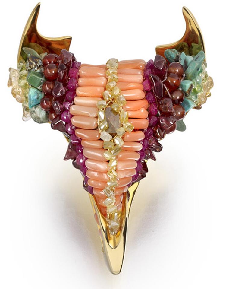 Sophia Mann Orchid brooch with amethyst and coral