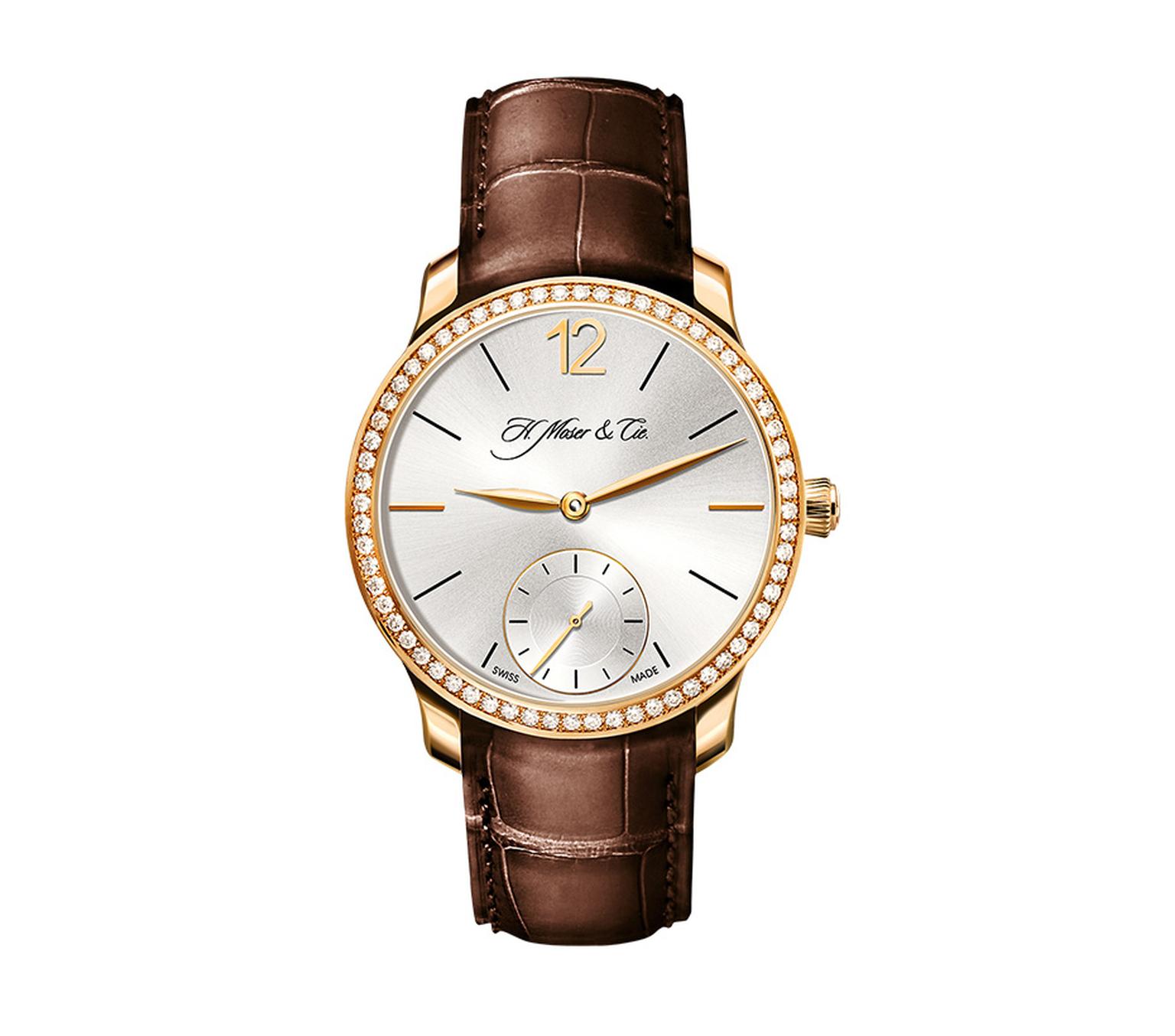H.Moser & Cie Mayu watch in rose gold with diamonds.