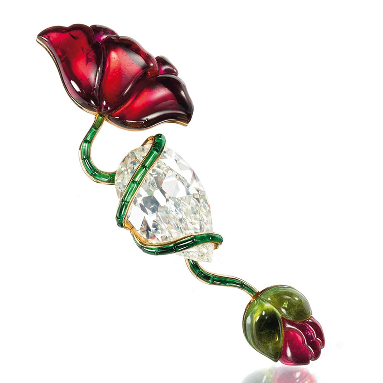 Christies Lily Safra A-diamond,-pink-and-green-tourmaline-Poppy-flower-brooch