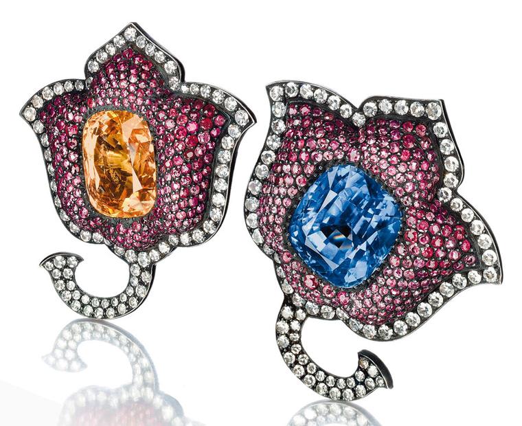 Christies Lily Safra A-pair-of-sapphire,-ruby-and-diamond-Moghul-tulip-flower-ear-clips