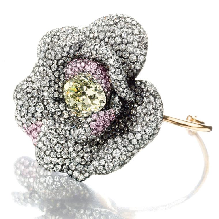 Christies Lily Safra. A-diamond-and-pink-diamond-Camellia-flower-bracelet
