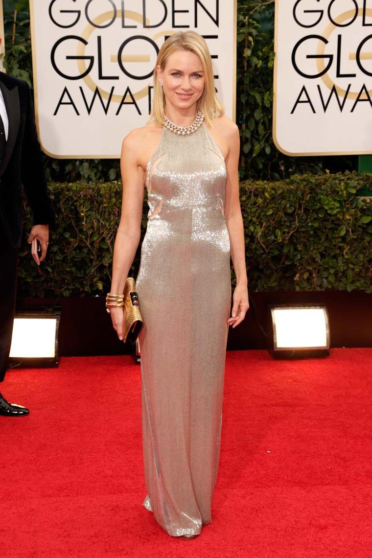 Naomi Watts glittered in gold at the 2014 Golden Globes, including a diamond necklace from Bulgari's Heritage Collection, circa 1993
