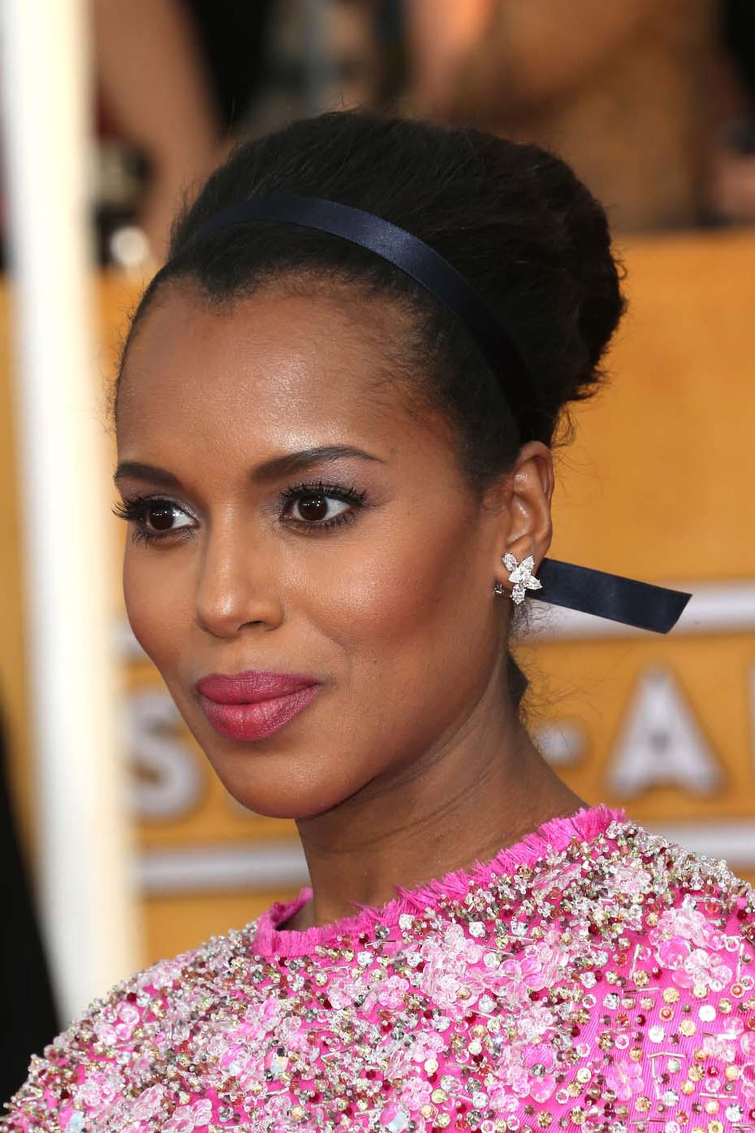 Kerry Washington opted for a fuchsia dress and Harry Winston 'Cluster' diamond earrings at the Screen Actors Guild Awards in January