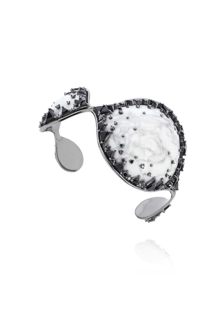 Fernando Jorge Fusion Cuff in black rhodium plated gold with black diamonds, black jade and howlite.