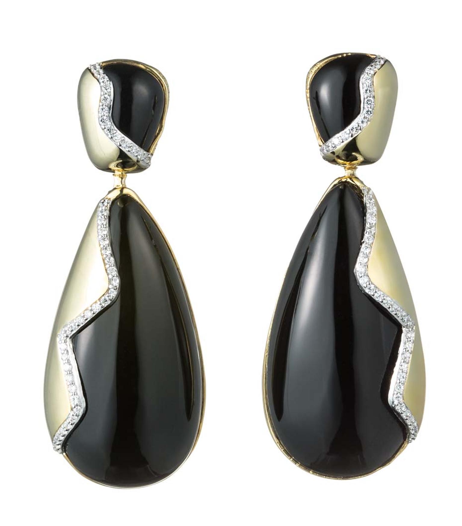 Kara Ross Petra Contour drop earrings with black onyx and white diamonds