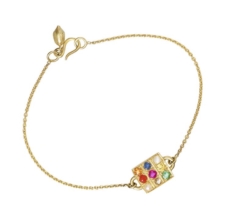 Pippa Small Navaratna bracelet in yellow gold and multi-coloured gemstones