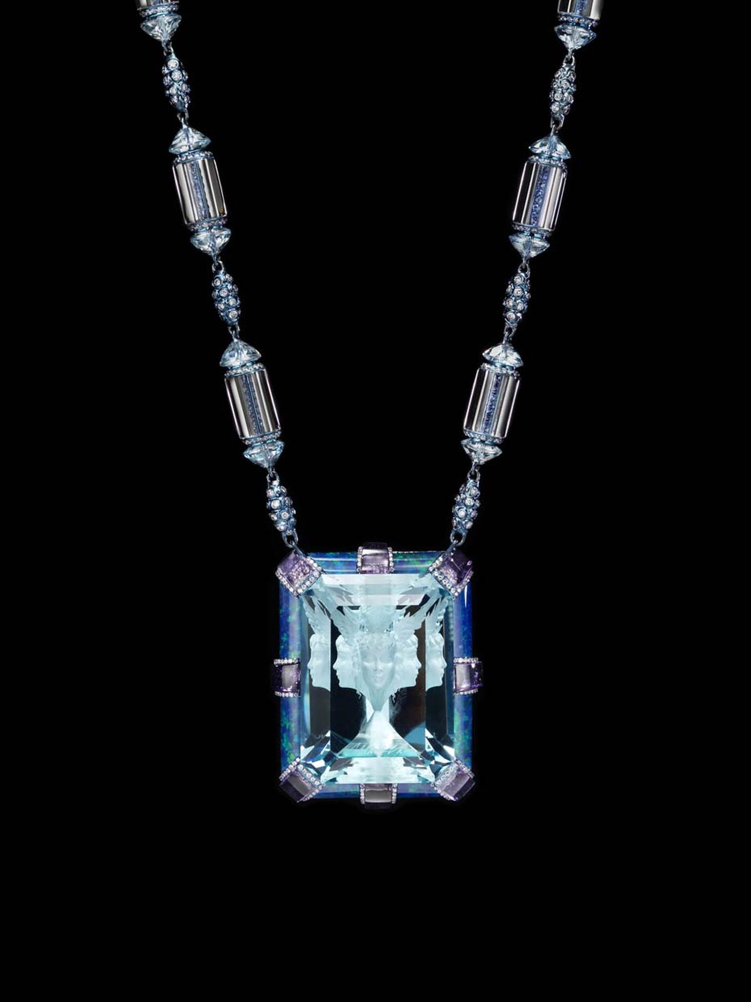 Wallace Chan Now and Always necklace featuring a signature 35.4ct Wallace Cut aquamarine