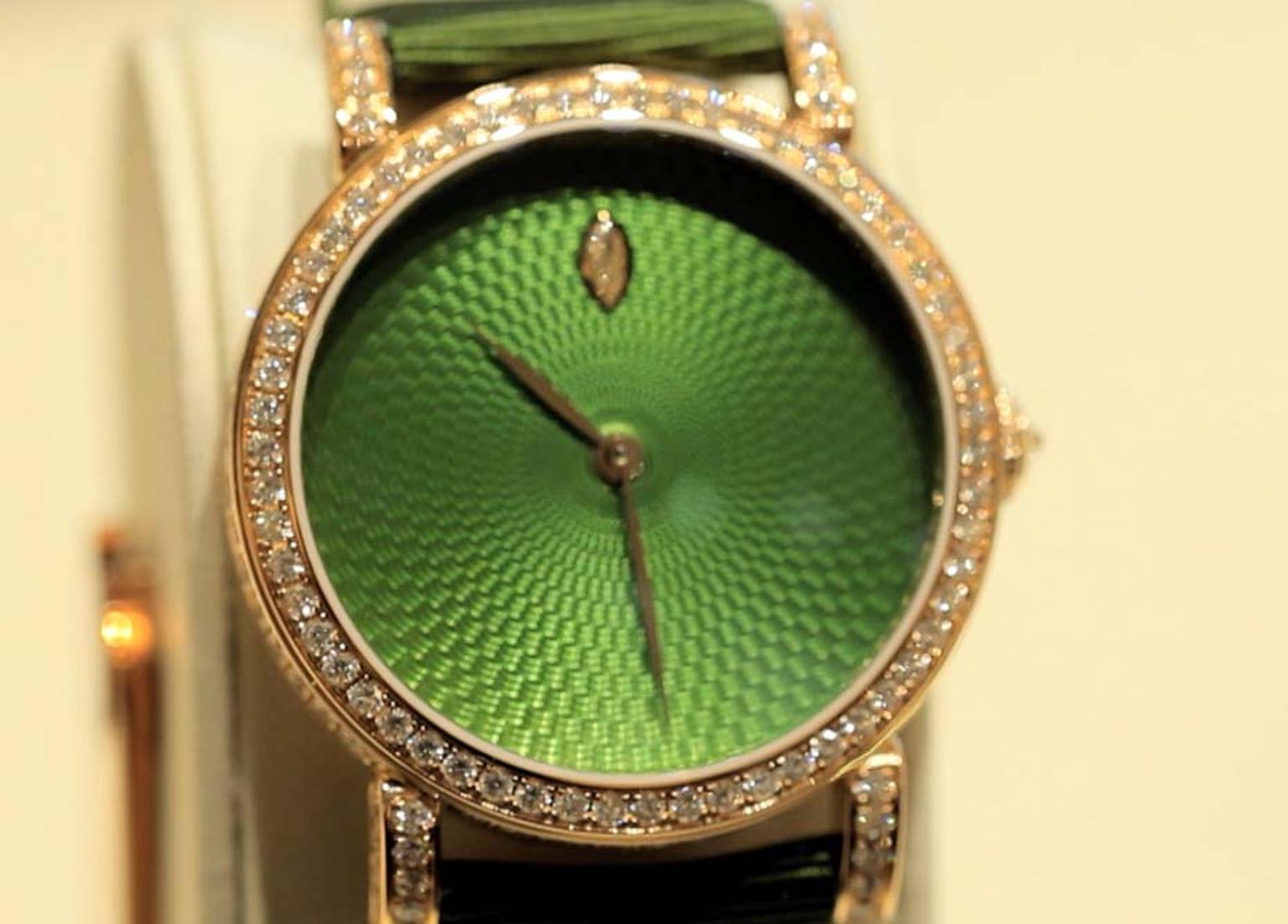 DeLaneau Rondo Translucent Green watch with a guilloché enamel dial