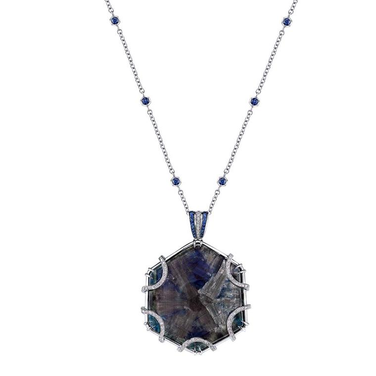 Omi Privé trapiche sapphire and diamond reversible pendant