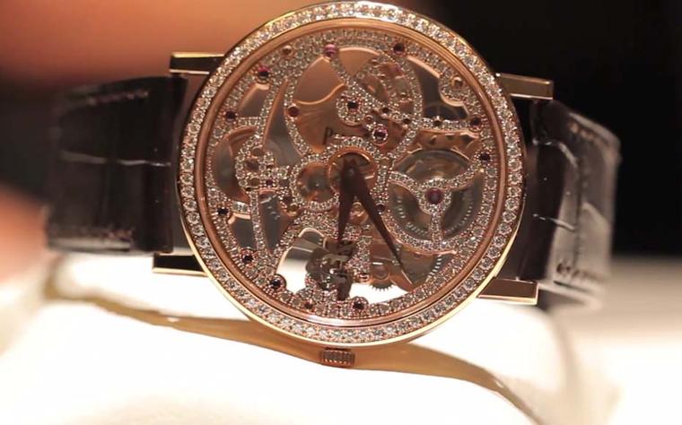 Piaget, master of the ultra-slim watch, took the light-as-air Piaget Altiplano skeletonised watch and covered it entirely in diamonds for the SIHH 2014