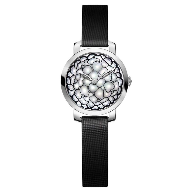 Chaumet Hortensia collection watch featuring a rhodium-plated white gold case