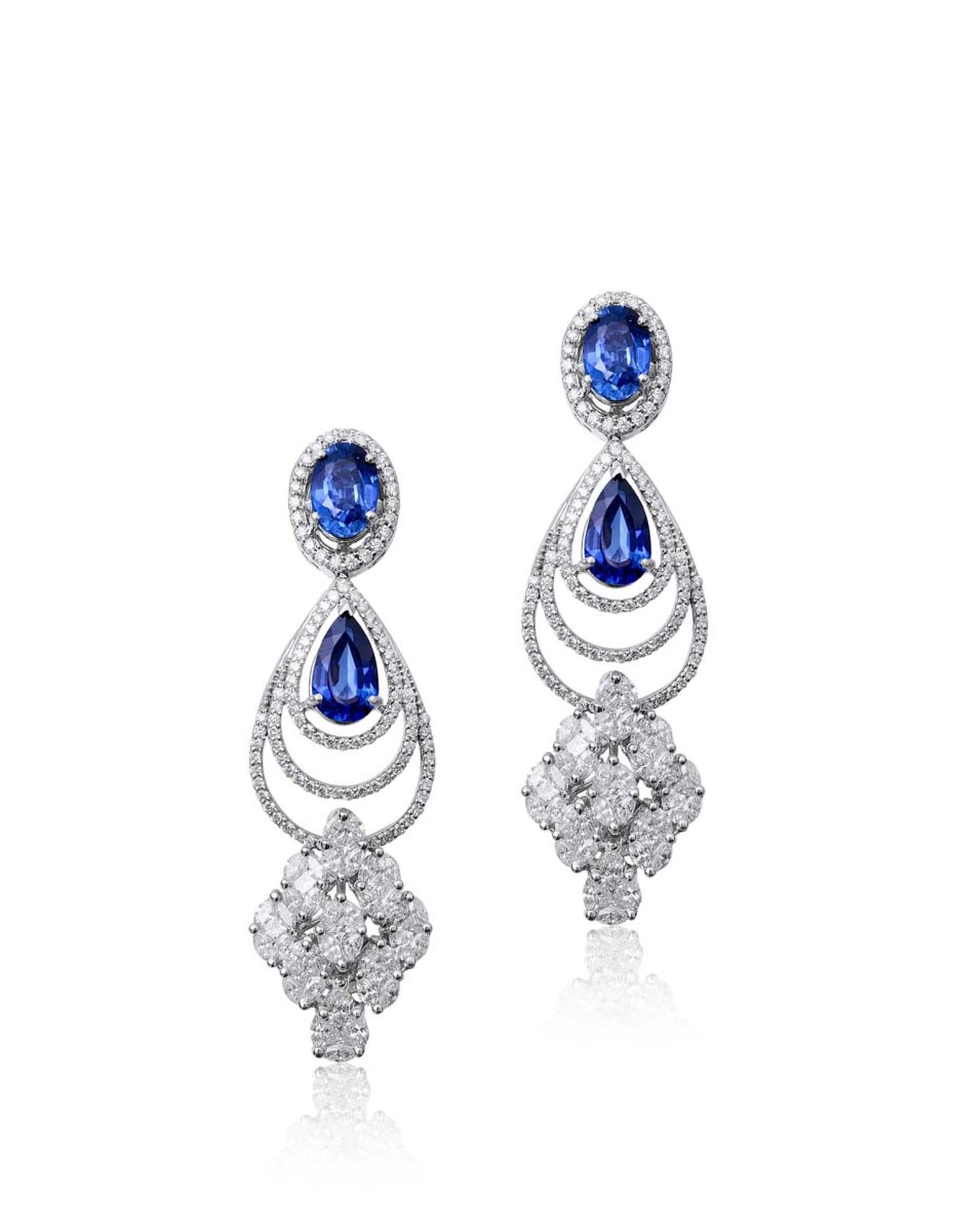 Varuna D Jani earrings featuring diamonds and sapphires