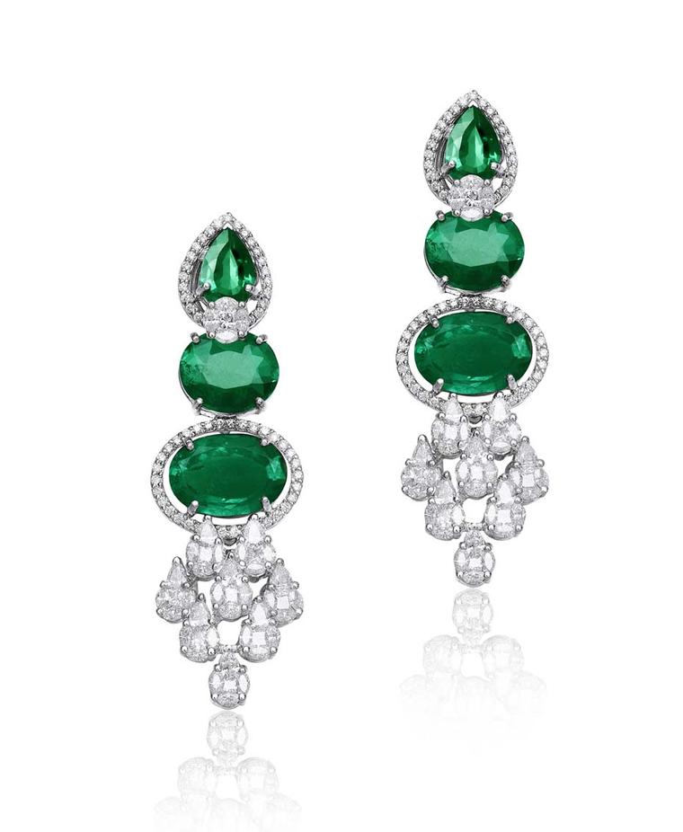 Varuna D Jani earrings featuring diamonds and emeralds