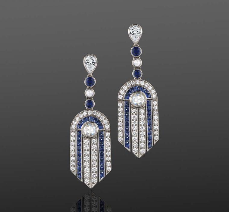 French-cut sapphire and diamond fringe fountain pendant earrings from the Fred Leighton contemporary collection