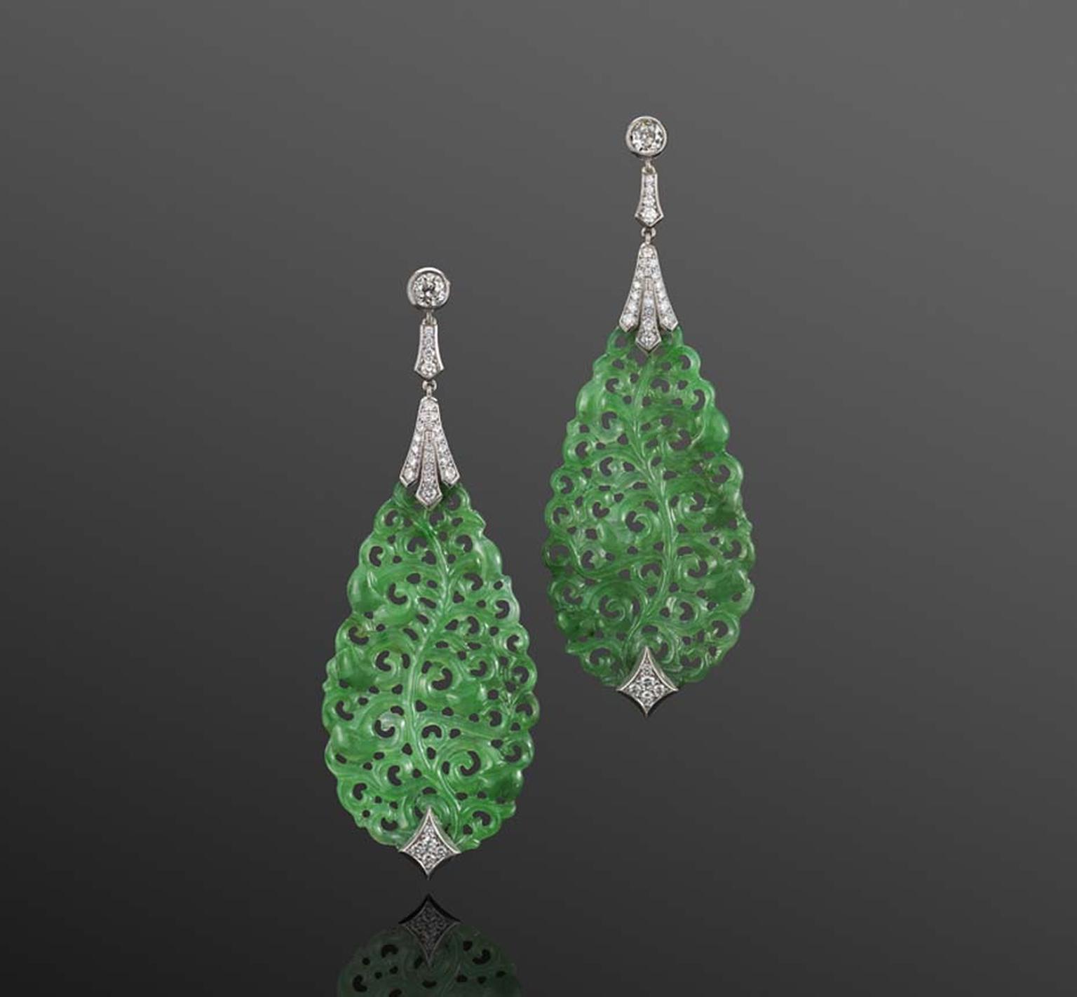 Green jade carved earrings from the Fred Leighton contemporary collection