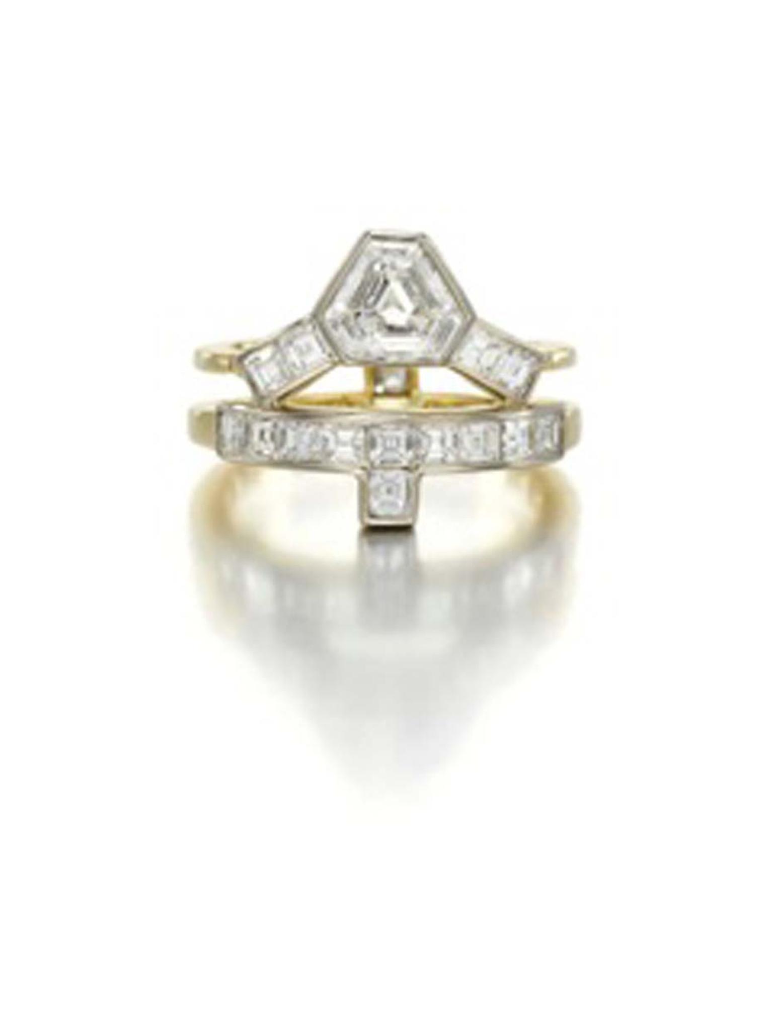 Jessica McCormack Tetris ring in white and yellow gold set with 2.46ct diamonds