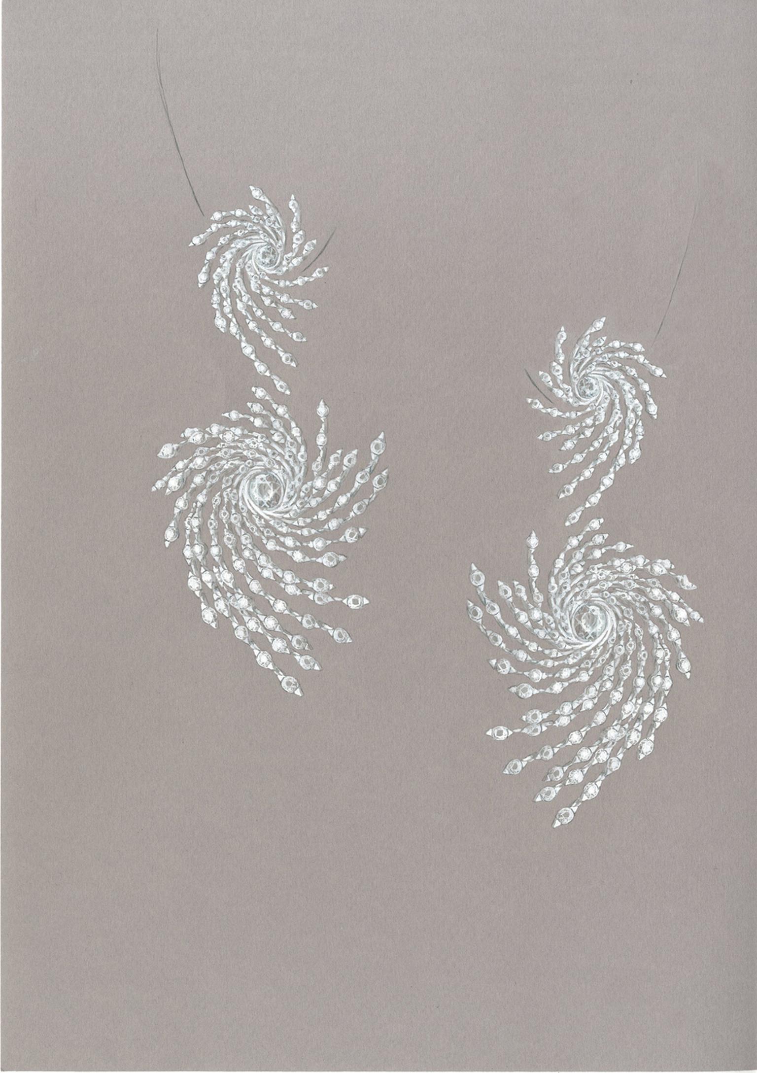 Shaun Leane's original sketch of the one-off Storm earrings he designed for Asprey