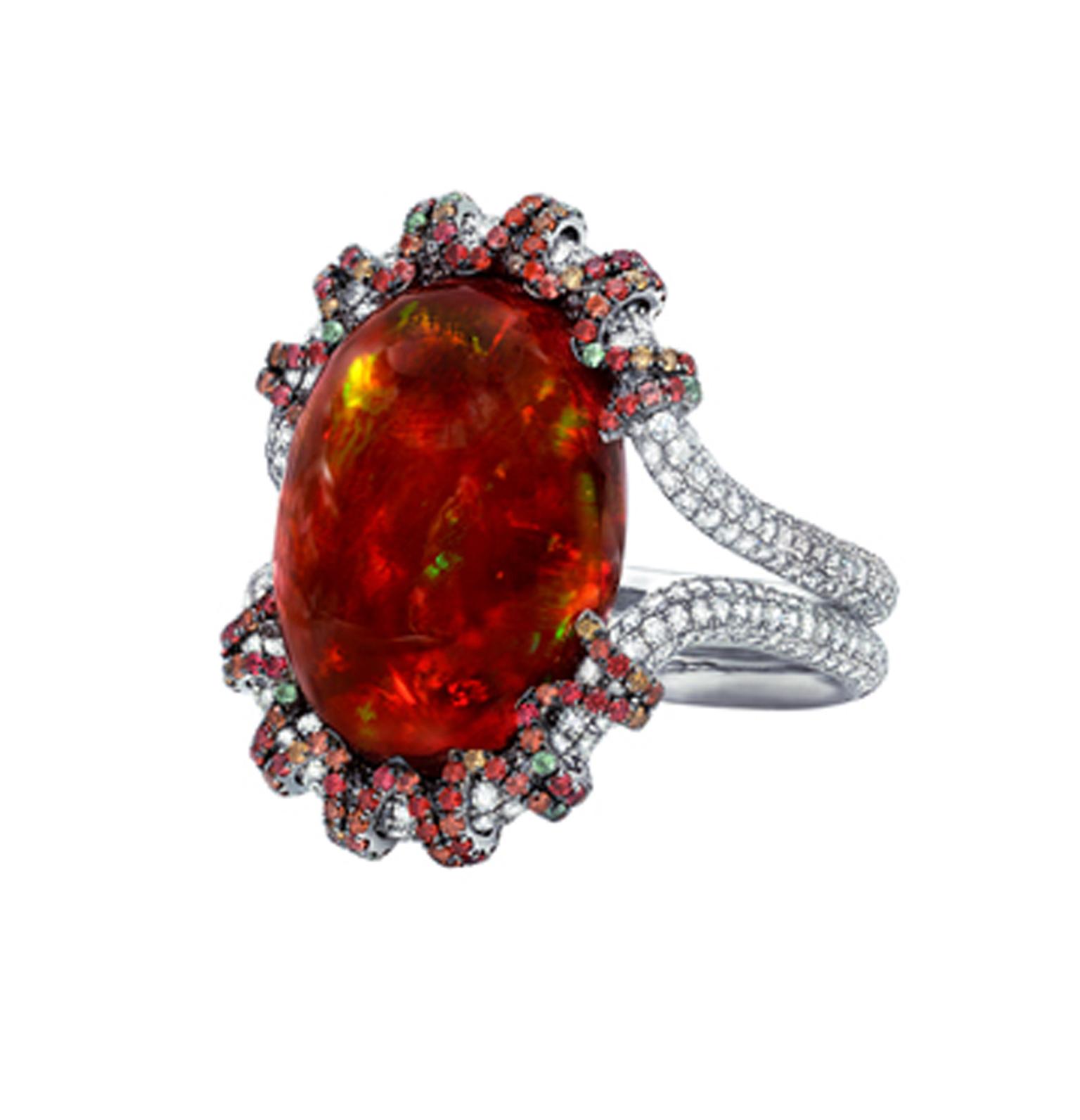 Martin Katz New York collection oval red Mexican fire opal ring