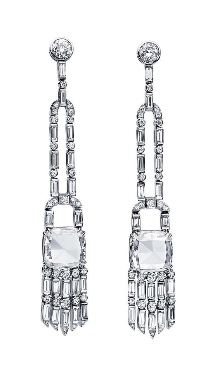 Martin Katz New York collection vintage style tassel earrings, set with cushion rose-cut, baguette and round diamonds