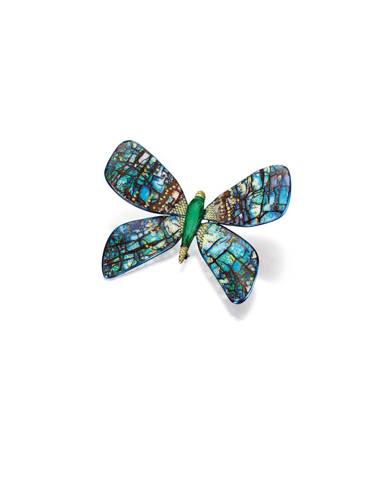Bogh-Art opal and emerald butterfly brooch.