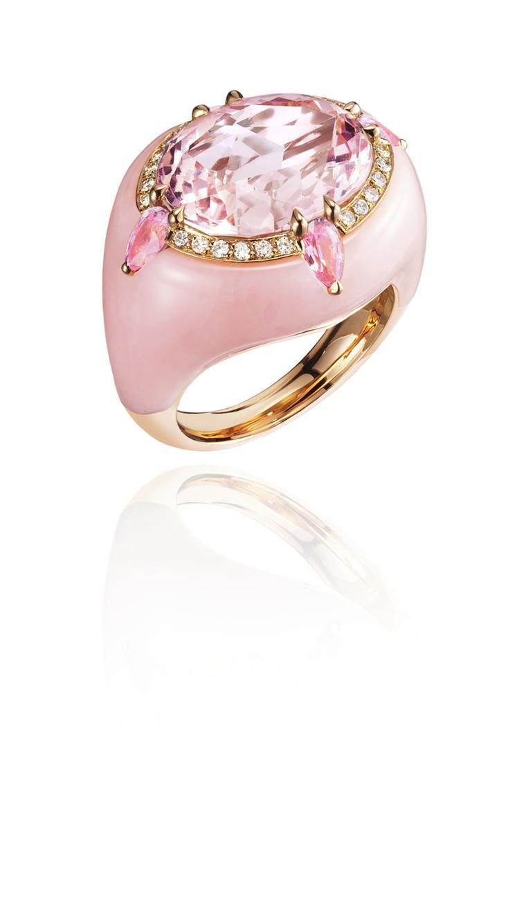 Boghossian pink morganite inlaid into pink morganite ring