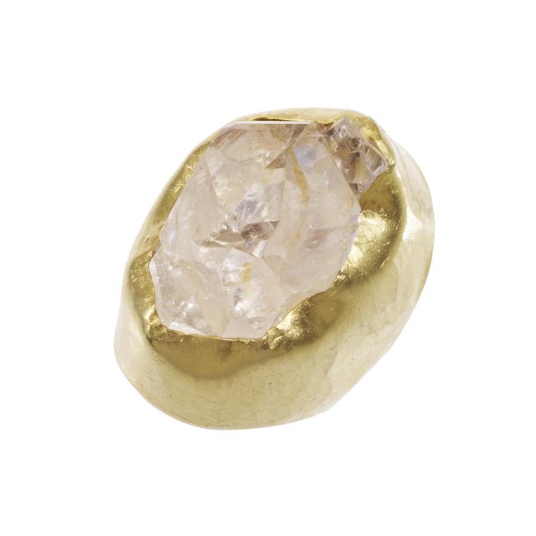 Pippa Small rough crystal Tibetan ring in yellow gold