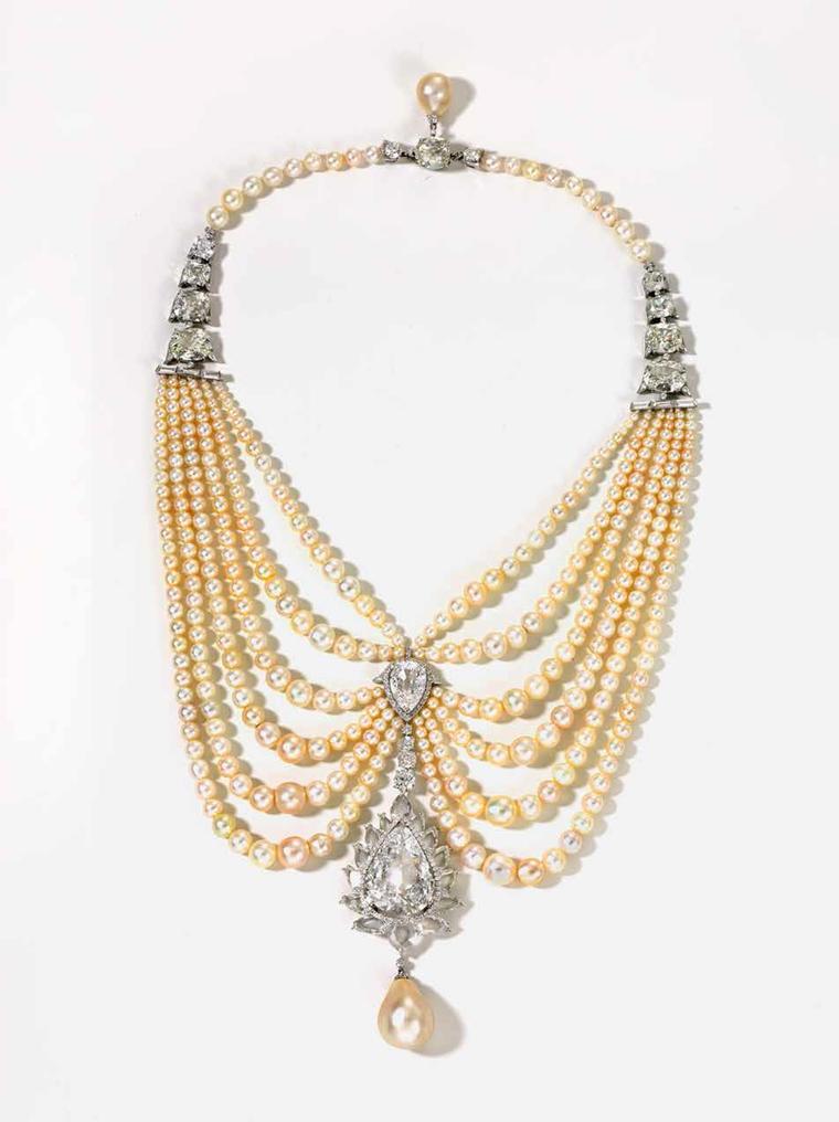 Viren Bhagat platinum Kalgi brooch from 2011 featuring diamonds, emeralds and pearls