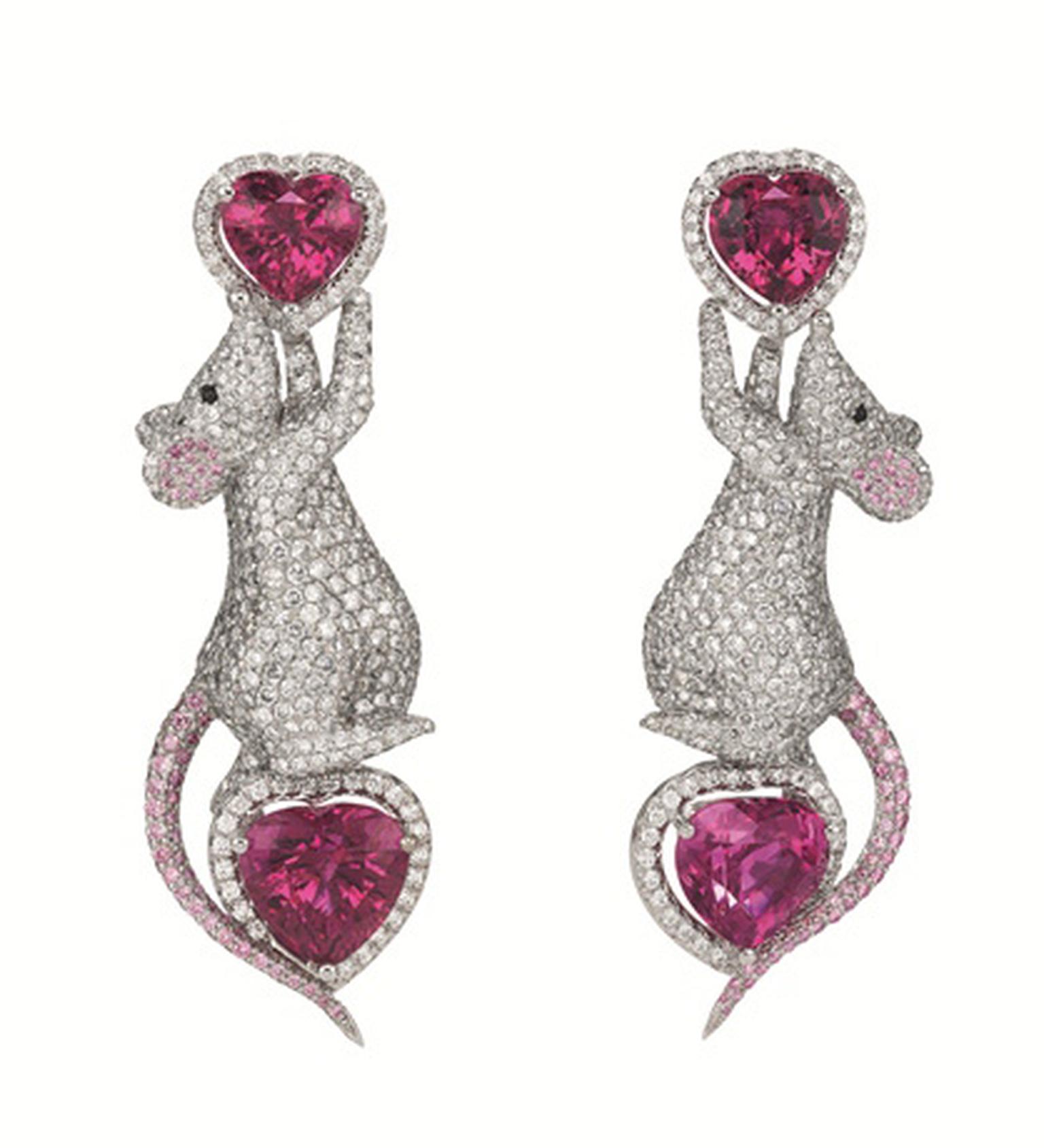 Chopard Animal World Mice earrings set with diamonds and rubies