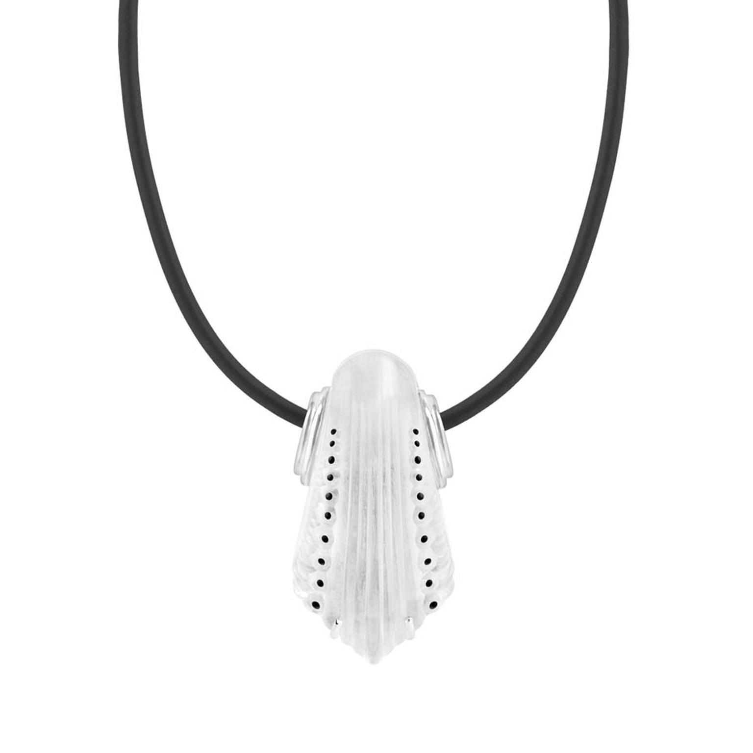 Lalique Icone collection silver pendant featuring clear Lalique crystal enamelled in black