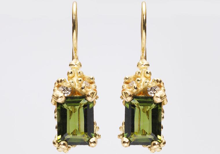 Ruth Tomlinson tourmaline and diamond drop earrings