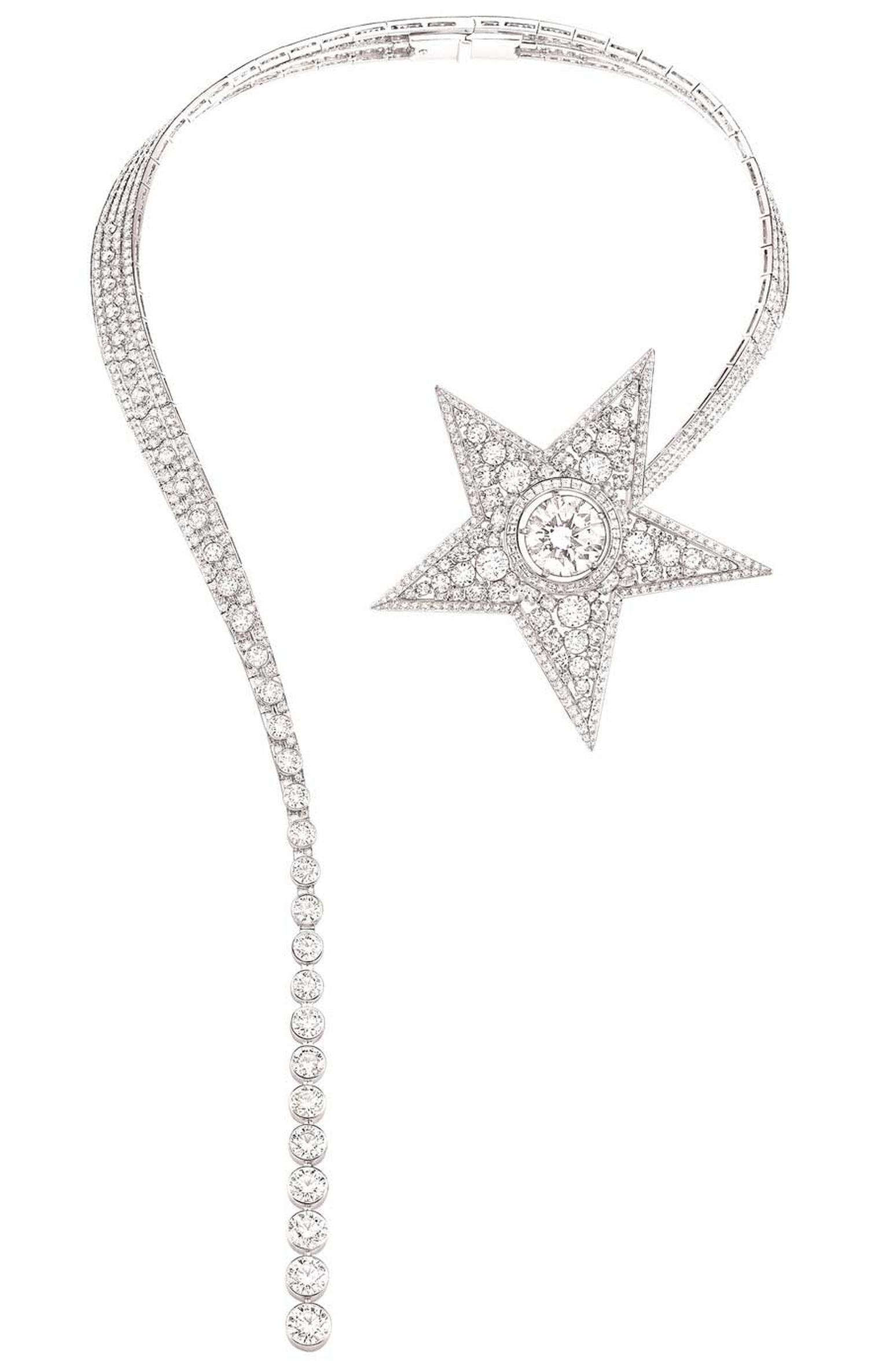 Chanel white gold Comete necklace featuring around-cut diamonds (14.8ct), 823 round-cut diamonds (61ct) and 34 princess-cut diamonds.