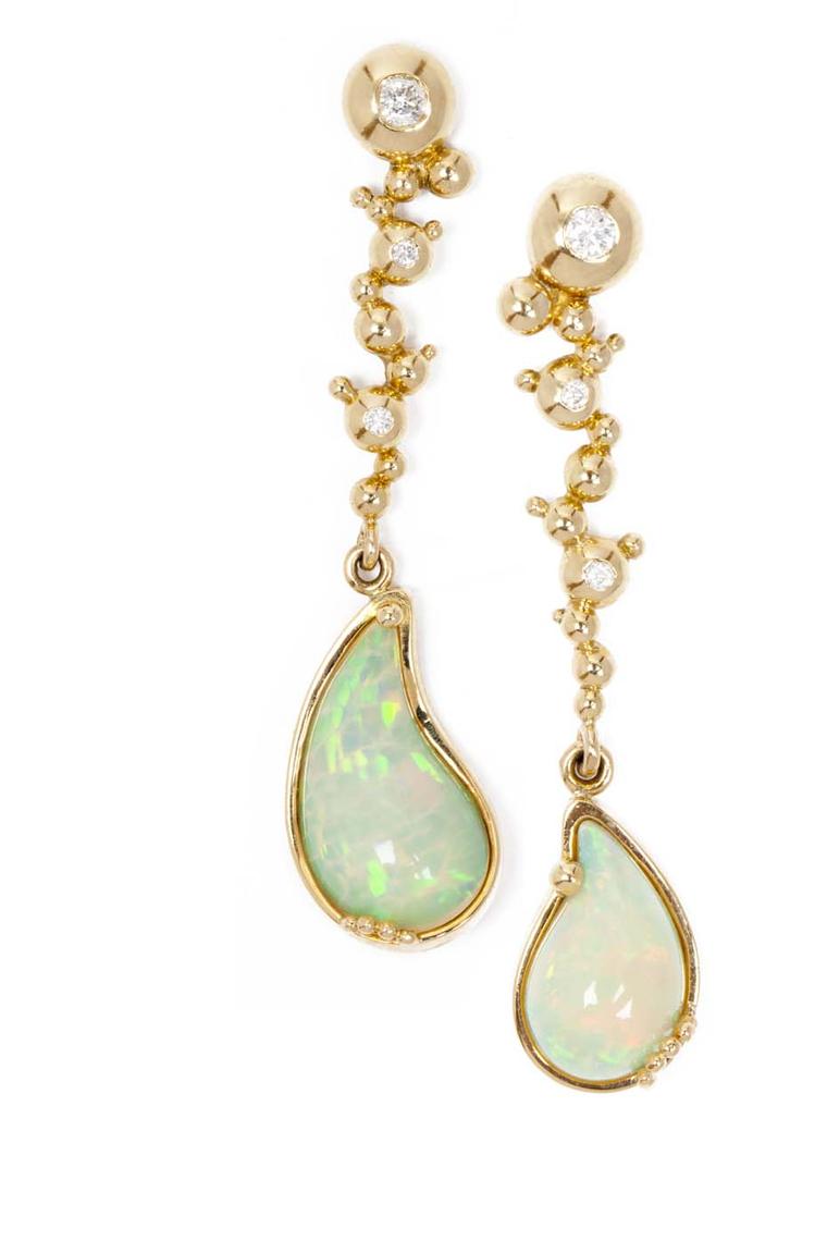 Ornella Iannuzzi Holy Water gold earrings featuring opal cabochons (5.5ct) and diamonds.