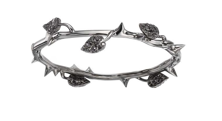Crow’s Nest Maleficent Collection Thorn bangle set with rhodium and black diamonds.