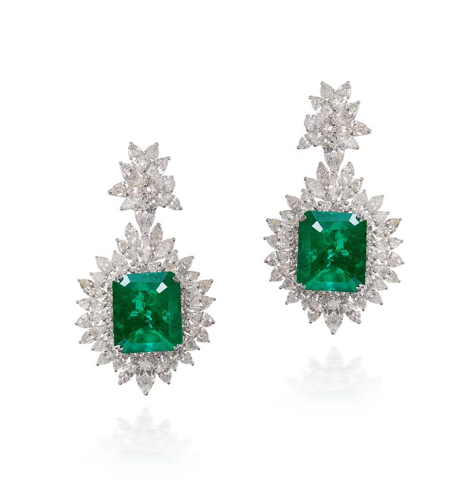 Lot 9, a pair of earrings by Talwarsons Jewellers with two extremely rare Gemfields emeralds as their centrepiece (estimate: INR 3,300,000 - 4,000,000; $55,000 - 67,000)